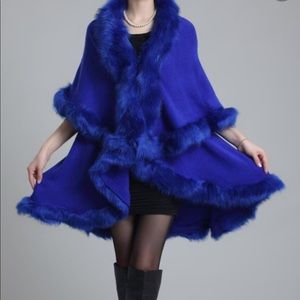 Coeur de Vague Blue Faux Fur Layered Cosmopolitan Combination Cape Coat NWT